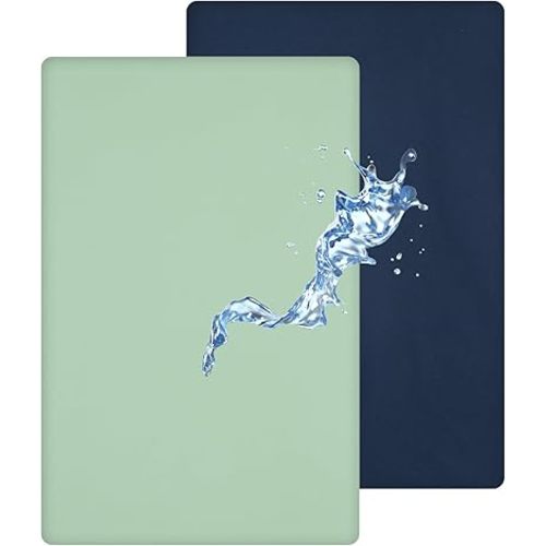 david's kids Waterproof Mini Crib Sheets, 2 Pack Soft Breathable Mini Crib Mattress Protector for Boys Girls, Universal Fit for Pack N Play, Playard and Mini Crib Mattresses, Navy Blue & Sage Green