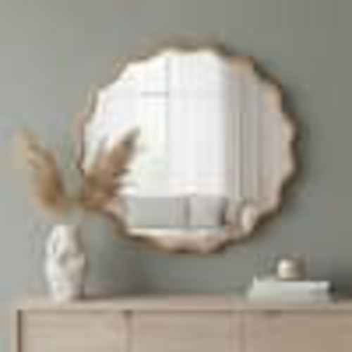 Natural Wood 30 in. W x 30 in. H Wavy Round Solid Wood Framed Mirror for Bathroom Vanity Living Room Entryway Decor