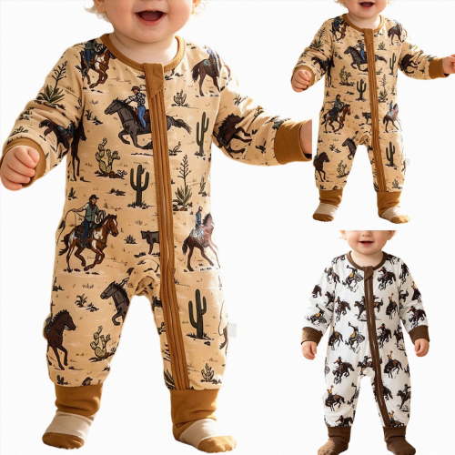 Nwiuh Baby Boy Girl Western Clothes Cow Print Long Sleeve Romper Jumpsuit One Piece Newborn Fall Winter Outfit (White, 0-3 Months)