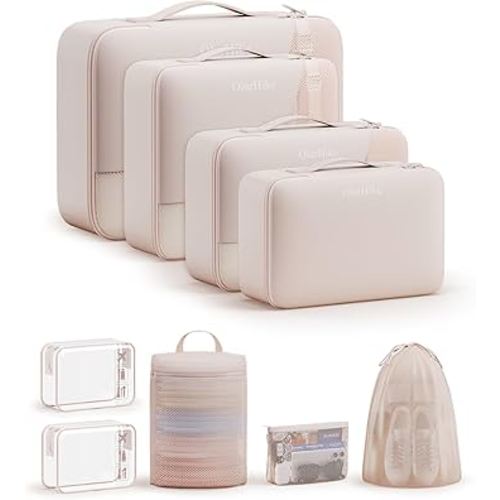 9 Set Packing Cubes for Travel, Gifts for Women Mom Kids, TSA Approved Bags for Makeup, Cosmetic, Toiletry, Organizer for Suitcase Carry On, Cruise Essentials Airplane Accessories, Beige