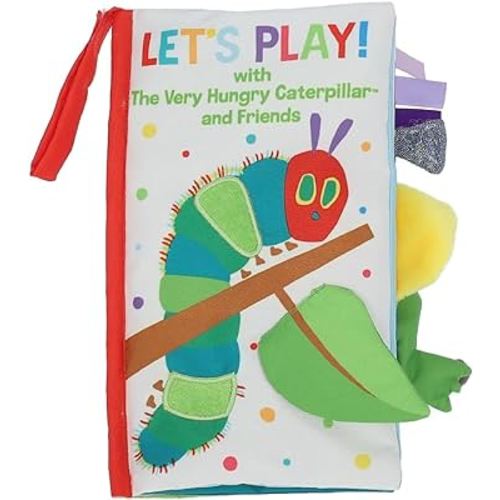 Eric Carle Very Hungry Caterpillar Sensory Soft Book “Let’s Play” - Crinkle Texture Inside, Peekaboo Flaps, Squeaker, Many Fun Textured Materials and Ribbons Multicolor