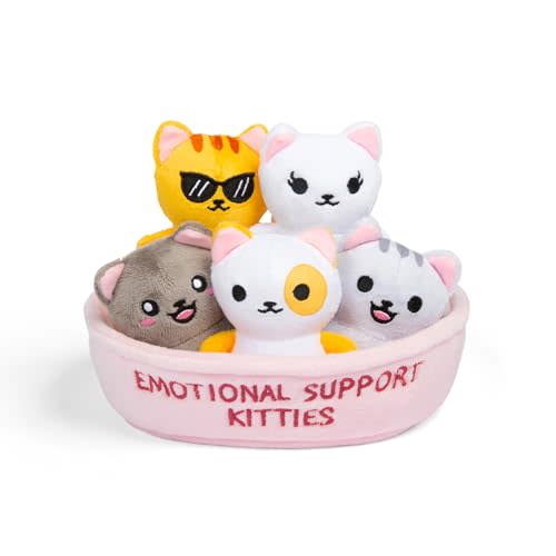 Emotional Support Kitties, Cuddly Stuffed Animals by Relatable | Squishy Toys and Plushies, Gifts for Loved Ones of All Ages, Includes 5 Plushies with Carrying Basket
