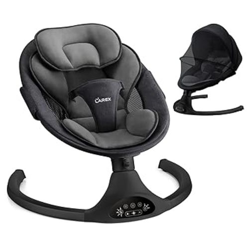 LAREX Baby Swing Infant Swing Electric Toddler Baby Rocker Portable for Newborn Boy Girl, 5 Sway Speeds with Remote Control, 10 Preset Melodies and Bluetooth, 0-6 Months Max 20 Lbs (Black)
