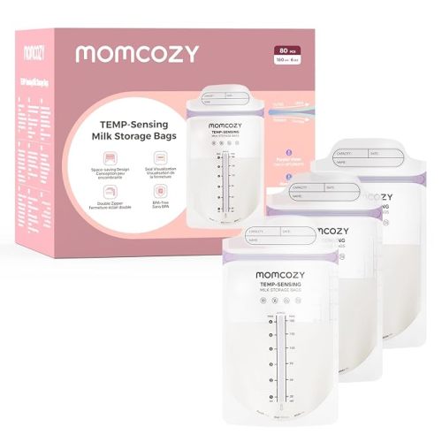Momcozy Breastmilk Storage Bags, Larger Temp-Sense Area&Double Zip, 80ct