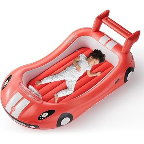 QPAU Blow up Inflatable Toddler Travel Bed with Sides, Toddler Air Mattress for Camping, Traveling, Hotel, or Home Use, Hand Pump Included
