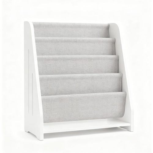 Baby Bookshelf Wood Montessori Kids Book Shelf Dutch Design 5Tier Scalloped,Milkywhite