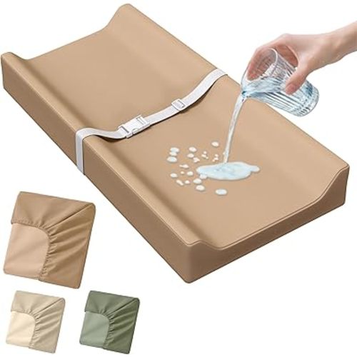 Waterproof Vegan Leather Baby Changing Pad Cover for Girls & Boys, Wipeable Changing Pad Cover, Ultra Soft Breathable, Waterproof Changing Pad Covers for Diaper Changing Table (Tan)