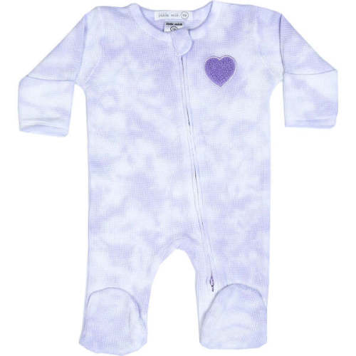 Little Mish Baby Thermal Zipper Footie, Lilac Heart Tie Dye - Little Mish | Maisonette