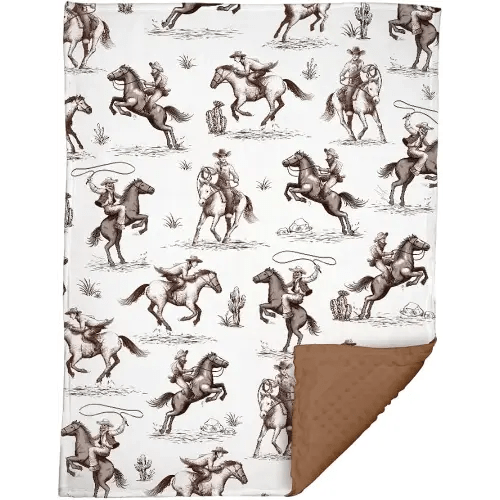 Western Baby Blanket, Cowboy Minky Blankets for Boys Girls, Nursery Room Decor, Soft Warm Lightweight Nursery Bed Blanket for Newborn Toddlers Son Daughter (05)