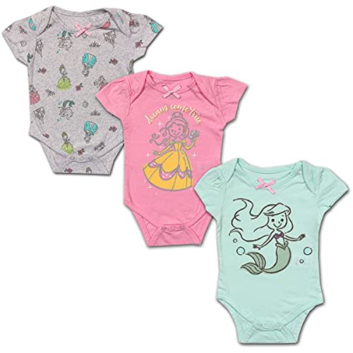 Disney Girls’ Dumbo, Princess Or Winnie The Pooh 3 Pack Bodysuit for Newborn – Pink/Grey or Pink/Green/Grey or Pink/Beige