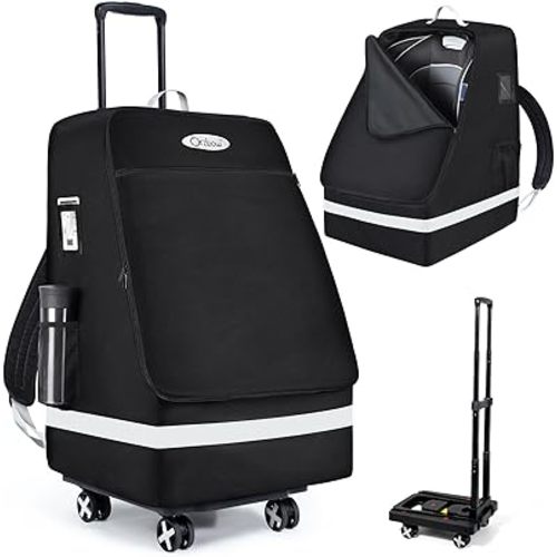 Orzbow Car Seat Carrier for Airport, Folding Car Seat Travel Bag & Cart with 4 Wheels and High Load-Bearing, Padded Gate Check Bag Fits Most Infant Car Seats & Carriers, Easy to Use, Black