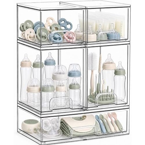 Baby Bottle Organizer, 3-Tier Acrylic Storage Organizer for Baby Bottle, 5 Packs of Clear Plastic Bottle Drawer Organizers for Kichen Countertop, Vanity, Bathroom, Cabinet, Pantry Organization