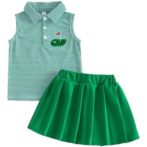 Toddler Baby Girl Golf Outfit Golf Sleeveless Polo T-shirt Tops Pleated Mini Skirt Set Cute Girl Summer Clothes