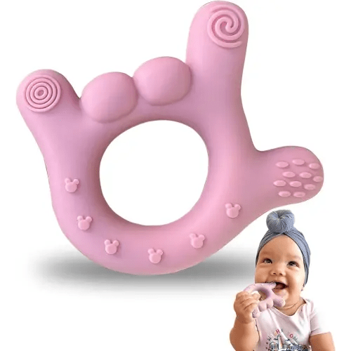 I Love You Silicone Hand Teether, Teethers for Babies 3-6 Months, Soft Teething Toys 6-12 Months bpa Free, Massaging Teething Relief (Blush Pink)