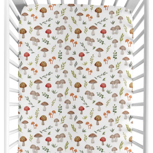 Sweet Jojo Designs Mushroom Boy Girl Gender Neutral Unisex Fitted Crib Sheet Toadstool for Woodland Forest Animals Collection