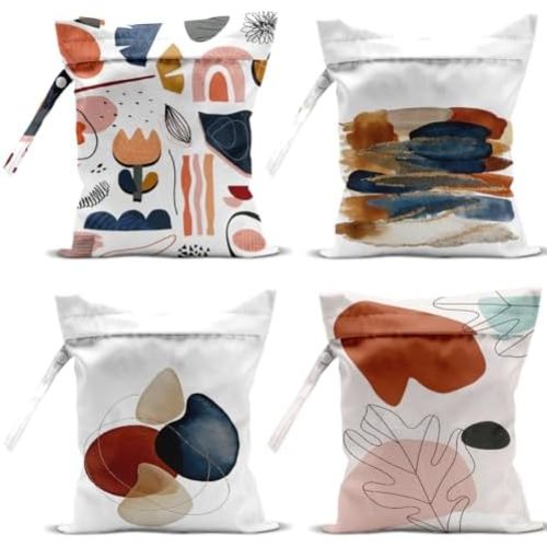 4 Pack Modern Abstract Painting Boho Wet Bag Waterproof Washable Reusable Wet Dry Bag for Swimsuit Dirty Clothes Diaper Travel Beach Pool Gym Christmas Toiletries Beach Essentials，Minimalist Drawings