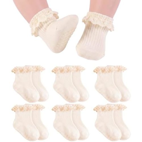 Baby Girl Ruffle Socks with Grips Soft Cotton Non Slip Ankle Socks