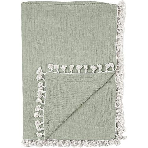 Crane Baby Green Muslin Baby Blanket, 6-Layer Cotton Baby Swaddle, Soft Cotton Lightweight Nursery and Stroller Blanket for Baby Boys & Girls, Fern Green, 30" x 40"