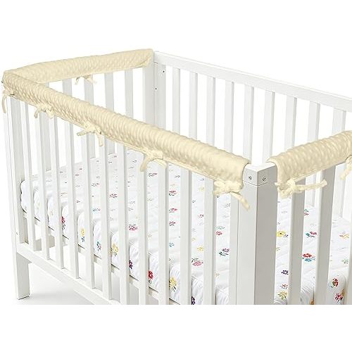 Crib Rail Covers for Teething, 3 Pcs Soft Baby Guardrail Protector Set with Adjustable Straps, Universal Fit for Standard Cribs, Bite-Proof Crib Rail Guards (Beige)