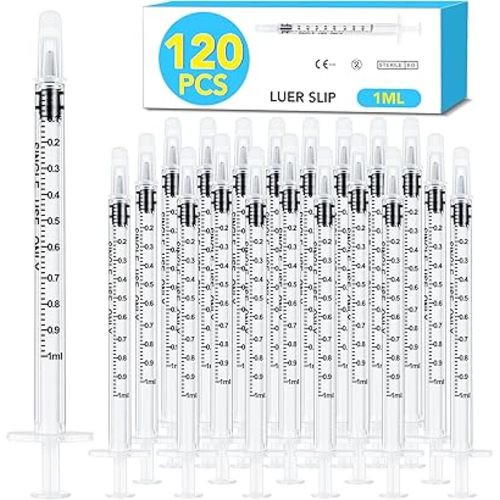 120 PCS 1ml Syringe with Cap for Liquid, Oral Syringes without Needle for Medicine Dropper, Colostrum Collect, Feeding Pets, Liquid Measuring, Individually Sealed, Luer Slip