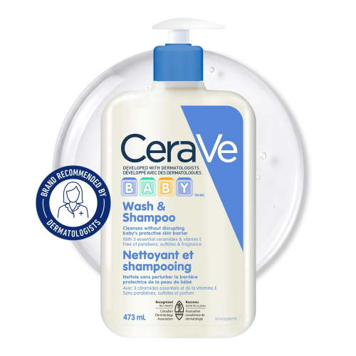 CeraVe Baby Wash & Shampoo, Tear-Free Baby Body Wash with Ceramides and Vitamin E, 473mL