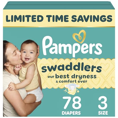 Pampers Swaddlers Diapers, Size 3 (13-26 lbs), 78 Count, Absorbent, Keeps Baby Dry and Comfortable, Skin Safe Disposable Baby Diaper