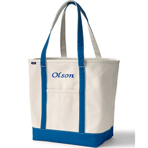 Monogram Large 5 Pocket Zip Top Canvas Tote Bag | Lands' End