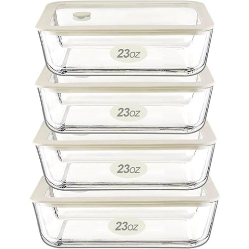Urban Green Glass Food Container Set with Glass Lid, 4 Pack, Food Storage Containers Set, Airtight, LeakProof, 100% Plastic Free, Meal Prep Containers (White Color)