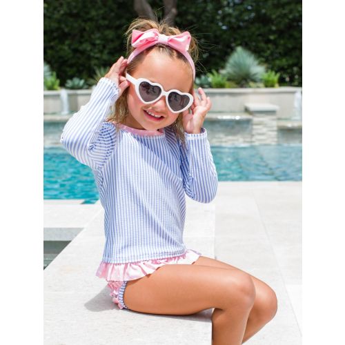 Seersucker Long Sleeve Rash Guard Bikini | RuffleButts & RuggedButts