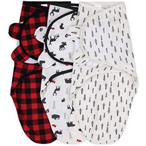 The Peanutshell Baby Swaddle Blankets Set of 3 - Swaddles Baby Boy Sleep Sack for Newborn, Baby Swaddles Newborns Sack 0-3, 3-6 Month Baby Swaddles, Soft & Breathable Cotton - Red Woodland (S/M)
