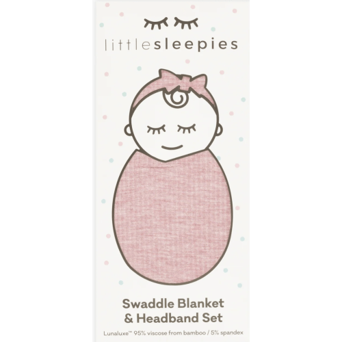 Heather Mauve Ribbed Swaddle & Luxe Bow Headband Set - Little Sleepies