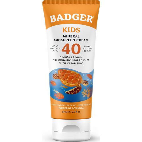 Badger Kids Mineral Sunscreen Cream SPF 40, Organic, Non-Toxic, 2.9 fl oz
