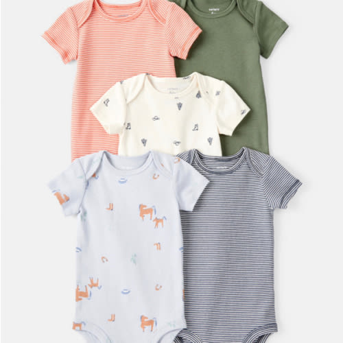 Baby Boy 5-Pack Cowboy Print Cotton Multipack Bodysuits - Blue/White/Orange/Green | Carter's