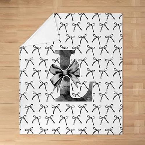 Cartoon Bowknot Kids Flannel Blanket,Black Bow Tie Letter L Knot Princess Girls Women Bed Blanket,Watercolor Bow Patchwork Chic Fuzzy Blanket,Baby Size (30 x 39 Inches)