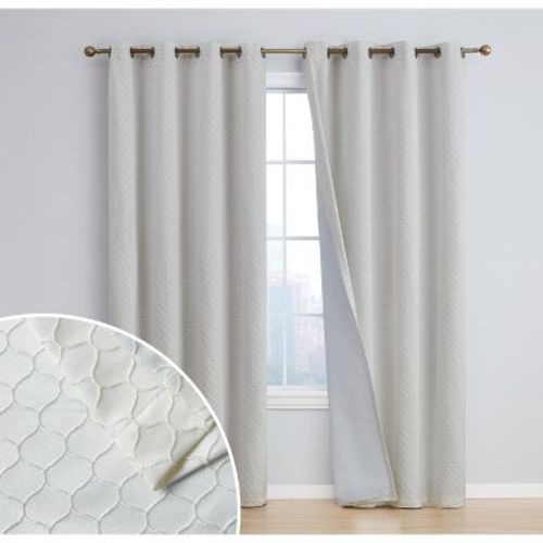HLC.ME Siena 100% Full Blackout Thermal Insulated Double Layer Window Curtain Drapes Grommet Panels for Bedroom, Set of 2 - Ivory, 50 W x 96 L