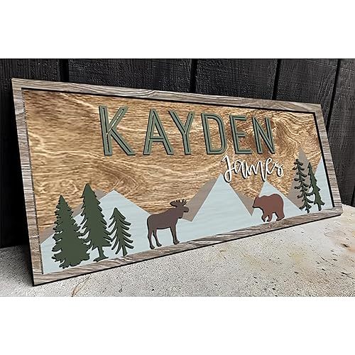 Personalized Wooden baby name sign for nursery, Woodland theme nursery, Animal for kids room decor, Custom name sign for boys, Door hanging gift/2