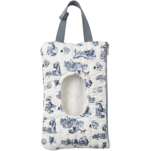 Quilted Baby Diaper and Wipes Pouch Portable Mommy Bag for Stroller Reusable Wipes Pouch with Lanyard for Casual Travel (Blue Castle)