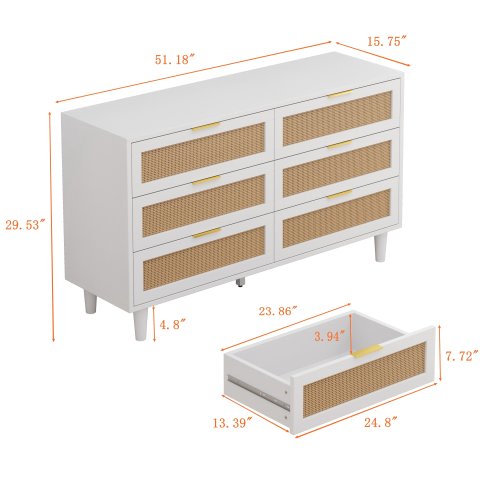 Modern 6 drawers Rattan dresser Rattan Drawer