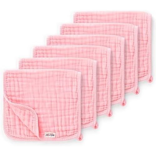 Maliton Muslin Burp Cloths for Baby Girl 6 Pack Large 20''x10'' 100% Cotton Burp Rags Absorbent and Soft 6 Layers Baby Burp Cloths Newborn Girl Essentials(Pink, Pack of 6)