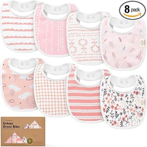 8-Pack Organic Baby Bibs for Boys, Girls - Soft Cotton Drooling and Teething Bibs for Baby Girl & Boy, Extra Absorbent, Easy To Clean & Put On for Toddler, Newborn, Infant 0-24 Months (Sweet Charm)