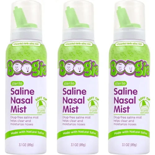 Boogie Baby Saline Nasal Spray Mist, Allergy Relief, Nasal Decongestant, Made with Saline, Unscented, 3.1 Ounce (Pack of 3)…