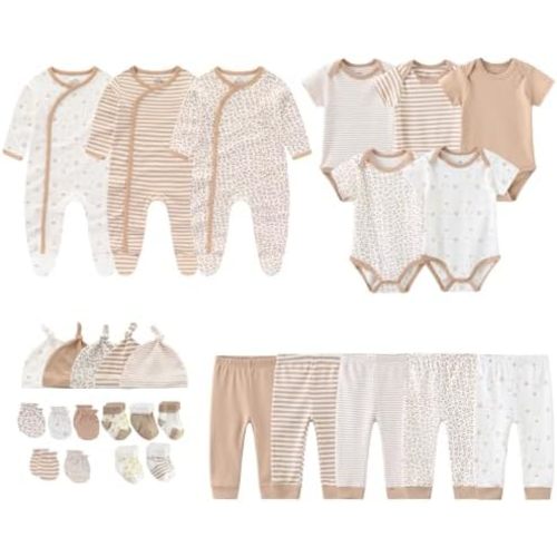 MAMIMAKA Newborn Layette Gift Set 27-Piece Baby Girl Clothes Bodysuits, Pants Essentials and Accessories 0-12Months