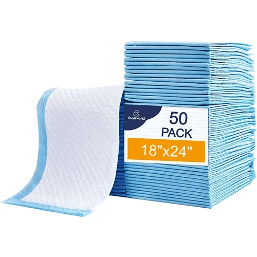 Clearworld 50 Pack Disposable Changing Pad, Waterproof Baby Disposable Underpads, Portable Diaper Changing Mat 3-Layer Leak-Proof,Breathable,Comfortable Always Keep Skin Dry 24”x18”