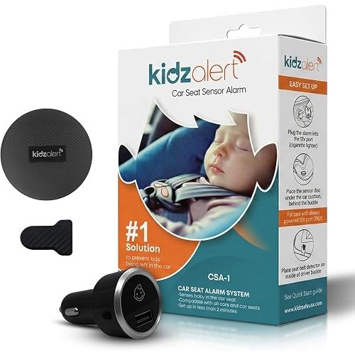 Car Seat Sensor Alarm, Automatic Child Detection Alert for Child in Carseat. Plug-in Installation. Single Sensor System for 1 Car Seat in The Vehicle No APP Required! (1 Alarm + 1 Sensor)