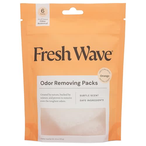 Fresh Wave Odor Eliminator Packs, 6-Pk for Small Spaces & Closets, Orange | Plant oil formula, Lasts 15-30 days, No artificial fragrance, Fits shoes, gym bags, trash cans, and diaper pails