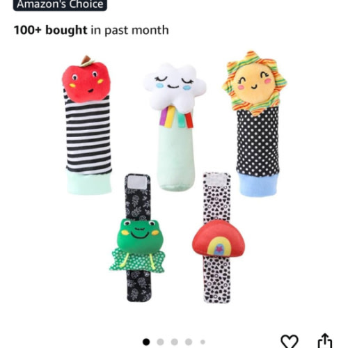 The Peanutshell Sock Rattles Set of 5 - Girl Boy Rattle Socks, Baby Toys 0-6-12 Month, Animal Newborn High Contrast Baby, Infant, Newborn Toys 0-3 0-6 Months Old Babies - Montessori