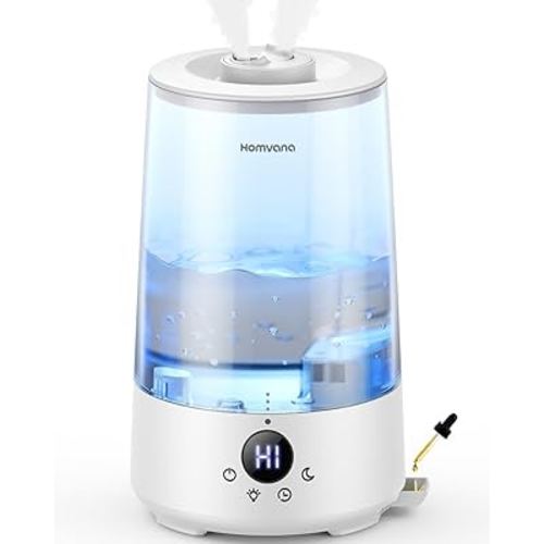 Homvana Humidifiers for Bedroom Home, 3.6 L Cool Mist Top-Fill 34H Super Long Time, Quiet 23dB, Baby Humidifier, Oil Diffuser for Large Room, House, Plant, Nursery, BPA FREE, Ultrasonic (Transparent)