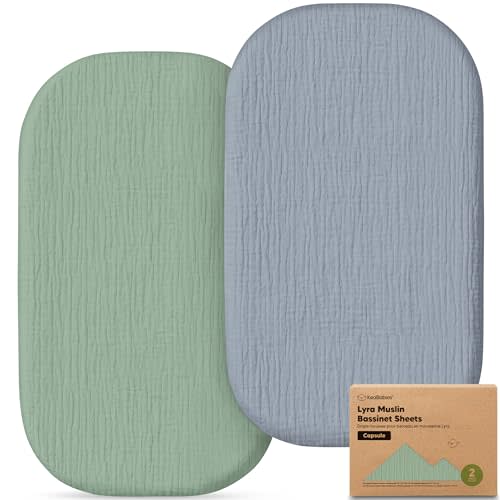 2pk Muslin Baby Bassinet Sheets Girls Boys 33x20 (Slate, Oval Capsule) | 100% Cotton Organic Bassinet Sheets, Compatible with Maxi Cosi Iora Bassinet Mattress, Machine Washable Bassinet Fitted Sheet