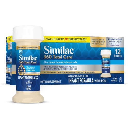 Similac 360 Total Care Ready-to-Feed Baby Formula, 5 HMO Prebiotics | 5 HMO prebiotic blend, infant formula to support baby’s immune system, brain development & digestive health, 2-fl-oz, 12 pack