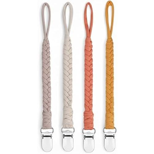Baby Pacifier Holder for Boy and Girl, Teething Straps Unisex Design, Smoother Clip 100% Handmade Braided, Easy to Use for Teething Toys, (4 pack color varies)